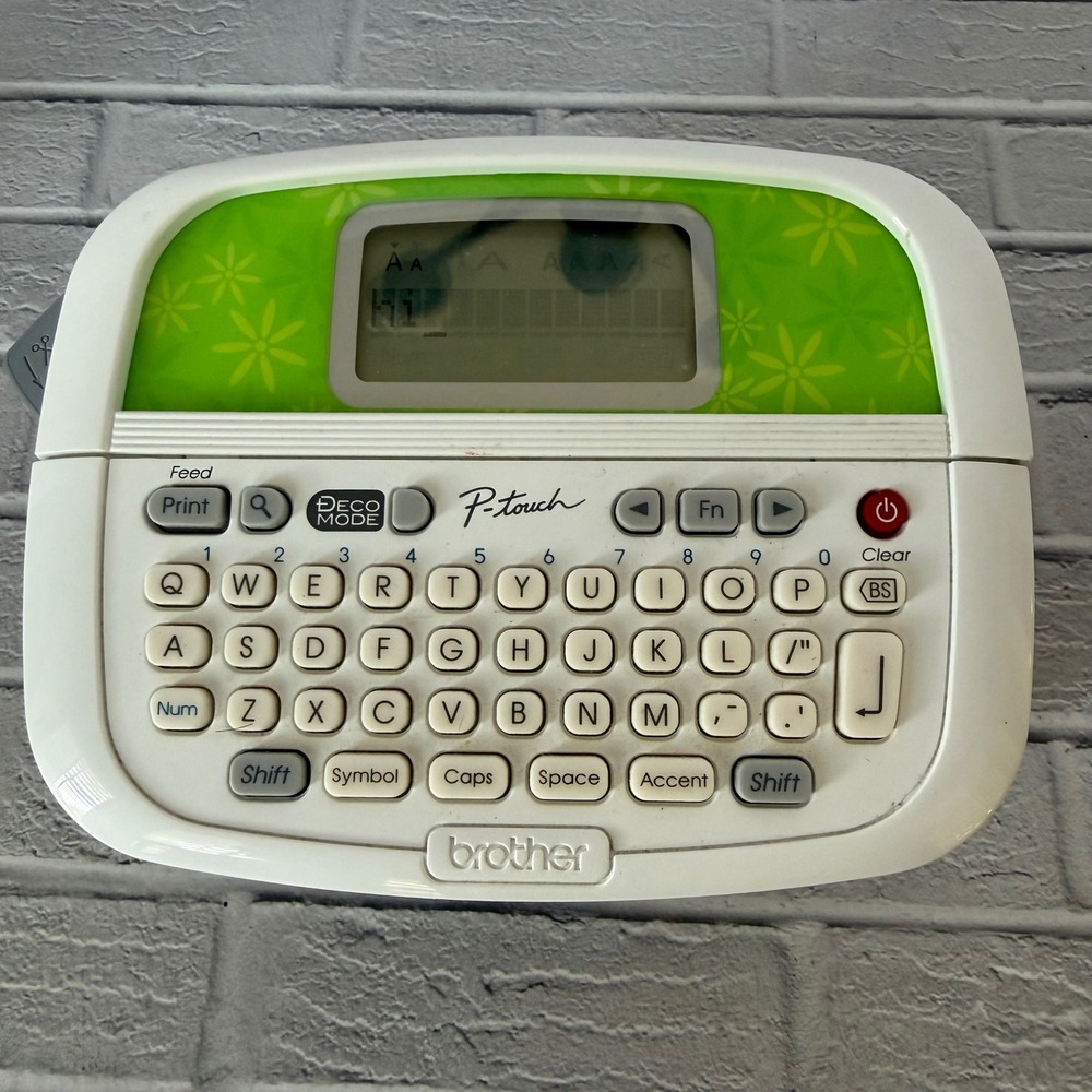 Brother P-Touch PT-90 Personal Label Maker Handheld White Green Deco Mode PT90